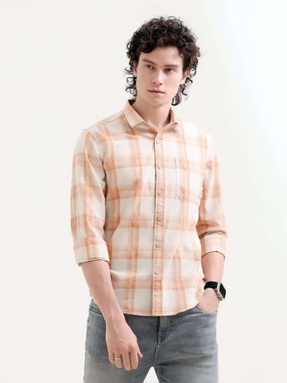 Orange Cotton Check Shirt for Men - New Summer Arrival shop online at Estilocus. Elevate your style with Pierck's Orange Check Shirt. Breathable cotton, perfect for summer. Shop the latest in men's casual now!