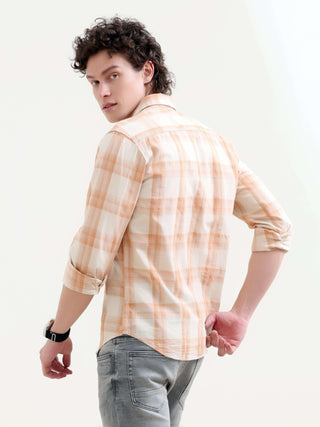 Orange Cotton Check Shirt for Men - New Summer Arrival shop online at Estilocus. Elevate your style with Pierck's Orange Check Shirt. Breathable cotton, perfect for summer. Shop the latest in men's casual now!