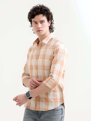 Orange Cotton Check Shirt for Men - New Summer Arrival shop online at Estilocus. Elevate your style with Pierck's Orange Check Shirt. Breathable cotton, perfect for summer. Shop the latest in men's casual now!