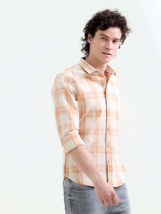 Orange Cotton Check Shirt for Men - New Summer Arrival shop online at Estilocus. Elevate your style with Pierck's Orange Check Shirt. Breathable cotton, perfect for summer. Shop the latest in men's casual now!