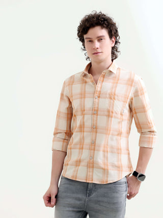 Orange Cotton Check Shirt for Men - New Summer Arrival shop online at Estilocus. Elevate your style with Pierck's Orange Check Shirt. Breathable cotton, perfect for summer. Shop the latest in men's casual now!