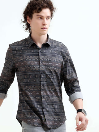 Dusky Black Tribal Print Shirt - New Men's Summer Arrival shop online at Estilocus. Elevate your summer with our Dusky Black Shirt featuring bold tribal prints. Perfect for casual style - get the latest in men's fashion!