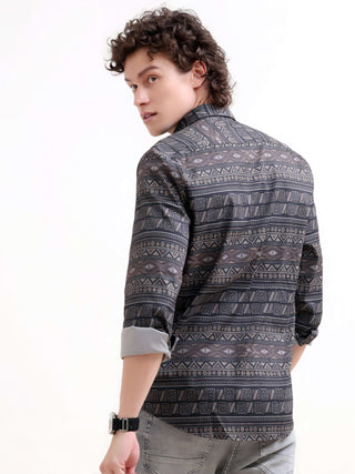 Dusky Black Tribal Print Shirt - New Men's Summer Arrival shop online at Estilocus. Elevate your summer with our Dusky Black Shirt featuring bold tribal prints. Perfect for casual style - get the latest in men's fashion!