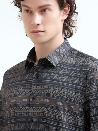 Dusky Black Tribal Print Shirt - New Men's Summer Arrival shop online at Estilocus. Elevate your summer with our Dusky Black Shirt featuring bold tribal prints. Perfect for casual style - get the latest in men's fashion!