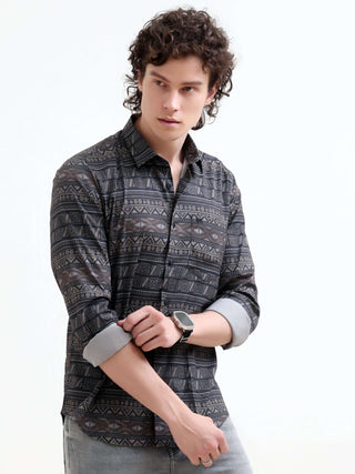 Dusky Black Tribal Print Shirt - New Men's Summer Arrival shop online at Estilocus. Elevate your summer with our Dusky Black Shirt featuring bold tribal prints. Perfect for casual style - get the latest in men's fashion!