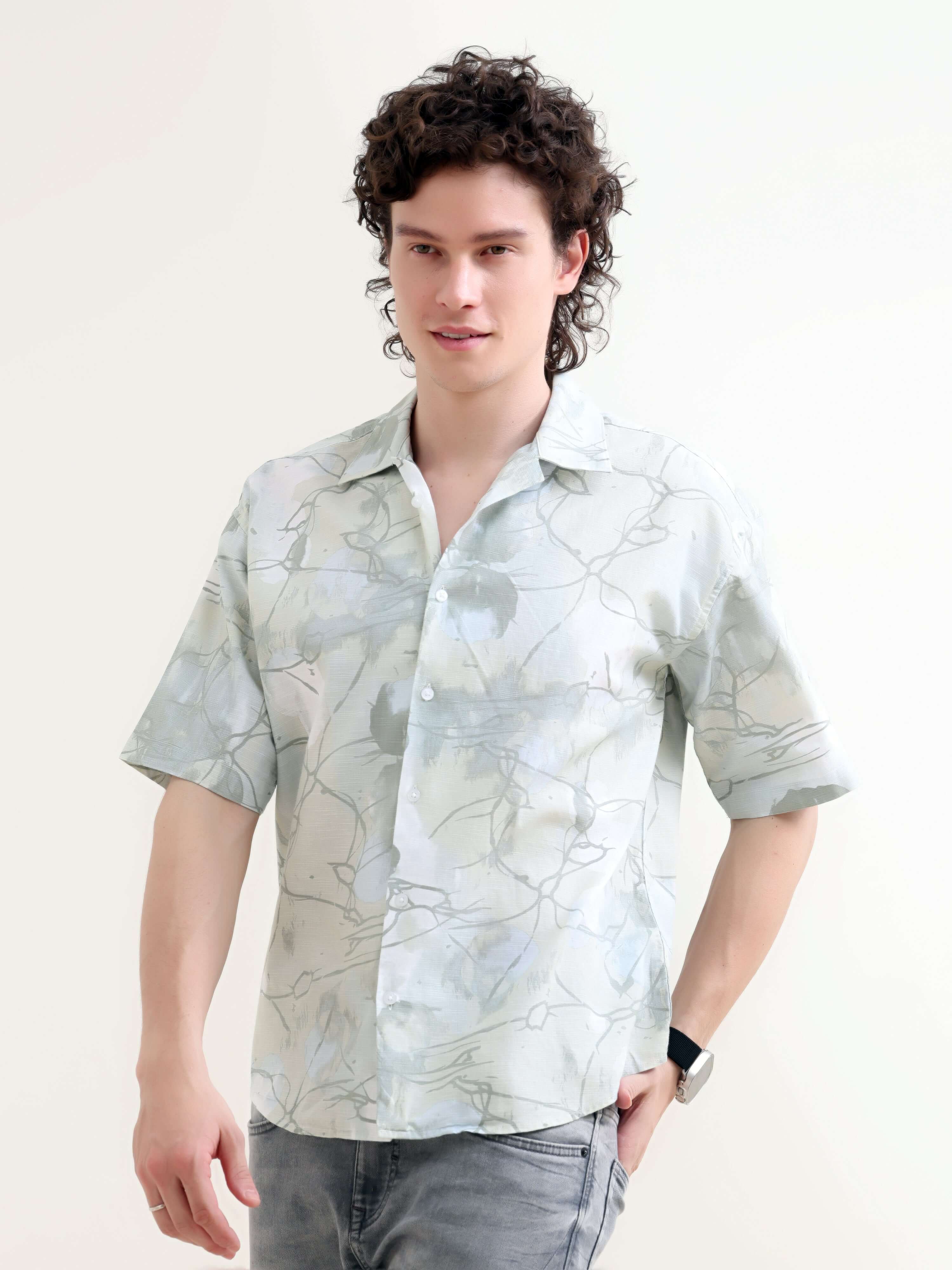 Mirajo Dusky Green Oversized Shirt - Men's Summer Wear shop online at Estilocus. Stay cool in our Mirajo dusky green shirt with a casual oversized fit, perfect for summer style. Shop new men's arrivals now!