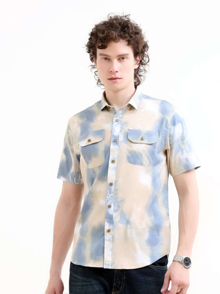 Pastel Blue Watercolor Print Shirt - Men's Casual New shop online at Estilocus. Elevate your summer style with our pasty blue watercolor shirt. Perfect fit for a vibrant casual look. Shop the new arrival now!