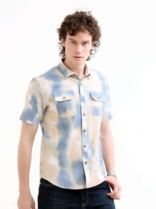 Pastel Blue Watercolor Print Shirt - Men's Casual New shop online at Estilocus. Elevate your summer style with our pasty blue watercolor shirt. Perfect fit for a vibrant casual look. Shop the new arrival now!