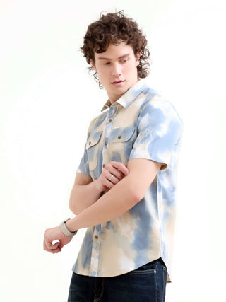 Pastel Blue Watercolor Print Shirt - Men's Casual New shop online at Estilocus. Elevate your summer style with our pasty blue watercolor shirt. Perfect fit for a vibrant casual look. Shop the new arrival now!