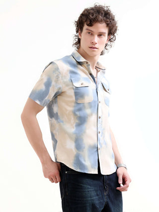 Pastel Blue Watercolor Print Shirt - Men's Casual New shop online at Estilocus. Elevate your summer style with our pasty blue watercolor shirt. Perfect fit for a vibrant casual look. Shop the new arrival now!