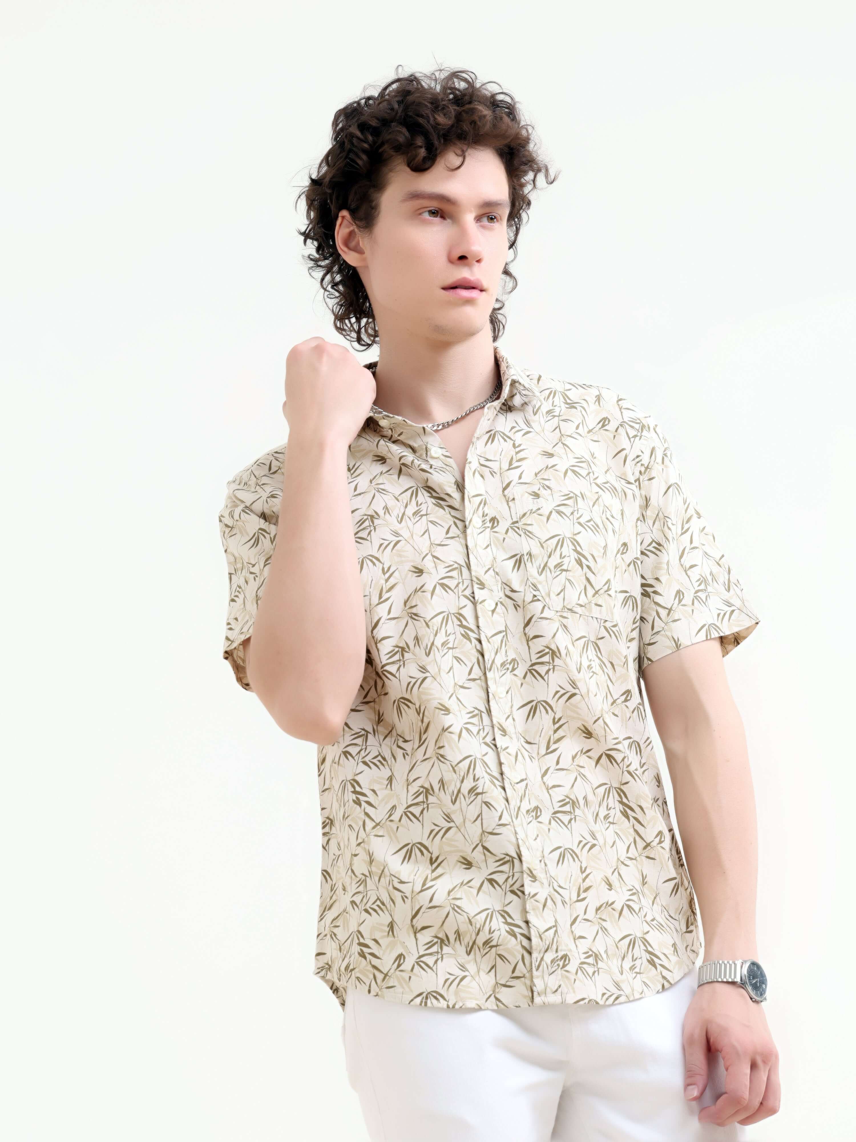 Men's Tropical Sage Printed Shirt - New Arrival shop online at Estilocus. Embrace summer with our Tropical Sage Shirt for men. Lightweight, airy & stylish—perfect for any casual outing. Shop the latest in summer fashion!