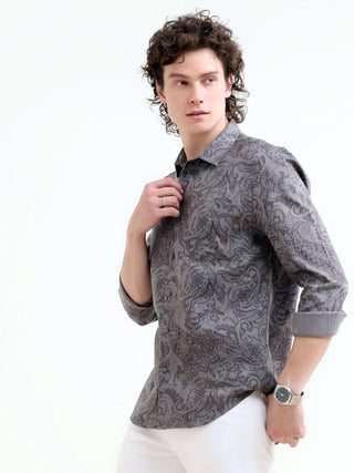 Men's Paisley Gray Floral Shirt - New Summer Arrival shop online at Estilocus. Elevate your style with our dusky gray paisley floral printed shirt. Perfect for summer, this new arrival combines comfort with a casual, artistic touch.