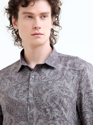 Men's Paisley Gray Floral Shirt - New Summer Arrival shop online at Estilocus. Elevate your style with our dusky gray paisley floral printed shirt. Perfect for summer, this new arrival combines comfort with a casual, artistic touch.