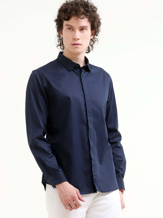 Navy Blue Solid Shirt - New Men's Summer Arrival shop online at Estilocus. Elevate your style with our Navy Blue Solid Shirt. Perfect for summer, crafted for elegance and a comfortable fit. Shop the latest in men's casual wear now!