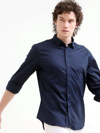 Navy Blue Solid Shirt - New Men's Summer Arrival shop online at Estilocus. Elevate your style with our Navy Blue Solid Shirt. Perfect for summer, crafted for elegance and a comfortable fit. Shop the latest in men's casual wear now!