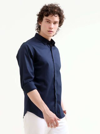 Navy Blue Solid Shirt - New Men's Summer Arrival shop online at Estilocus. Elevate your style with our Navy Blue Solid Shirt. Perfect for summer, crafted for elegance and a comfortable fit. Shop the latest in men's casual wear now!