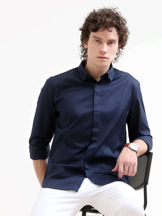 Navy Blue Solid Shirt - New Men's Summer Arrival shop online at Estilocus. Elevate your style with our Navy Blue Solid Shirt. Perfect for summer, crafted for elegance and a comfortable fit. Shop the latest in men's casual wear now!