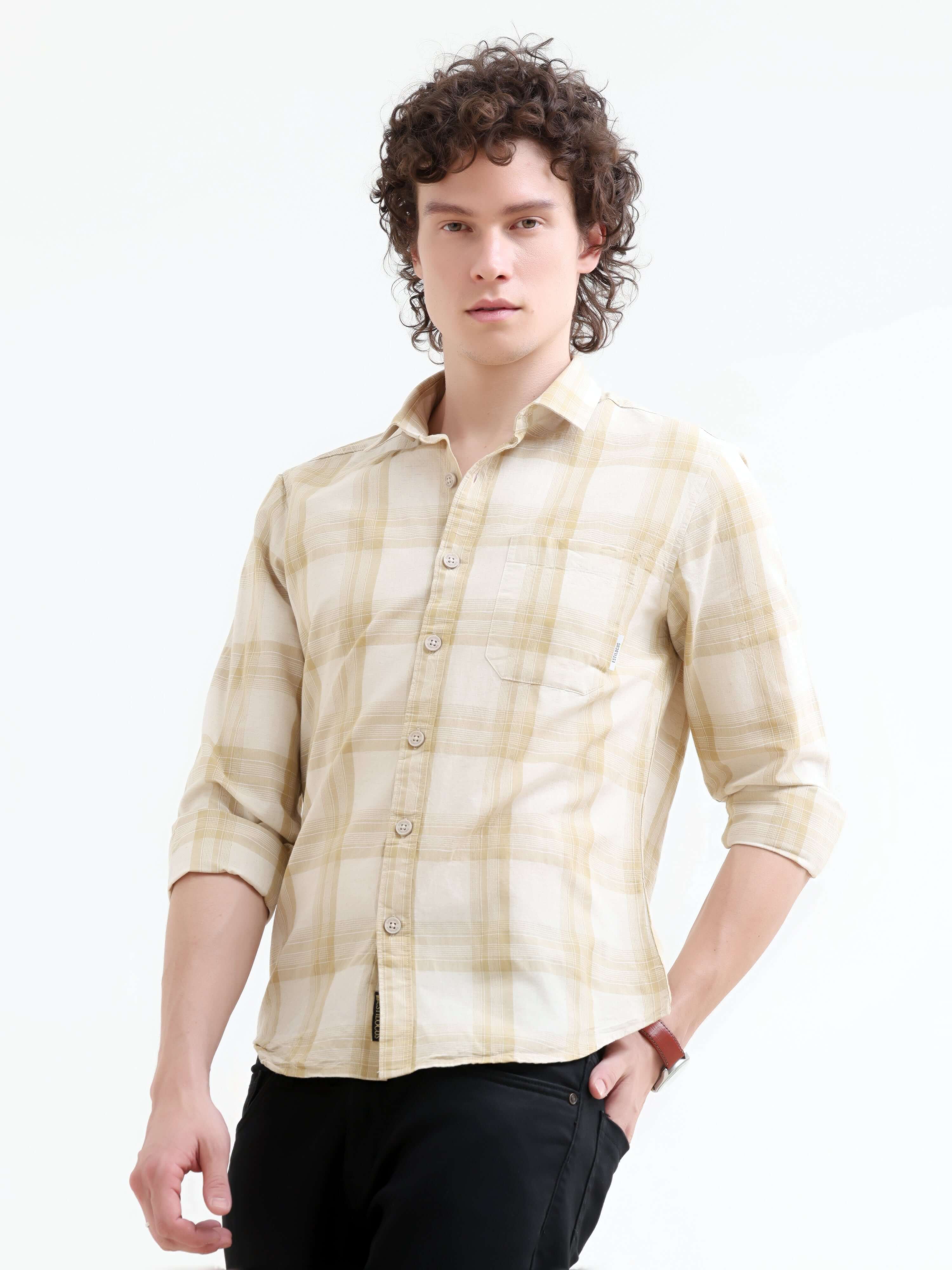Men's Pierck Beige Check Shirt - New Summer Arrival shop online at Estilocus. Explore the new Pierck Cotton Check Shirt for a stylish summer. Breathable, comfy & perfect for any casual occasion. Shop Now!