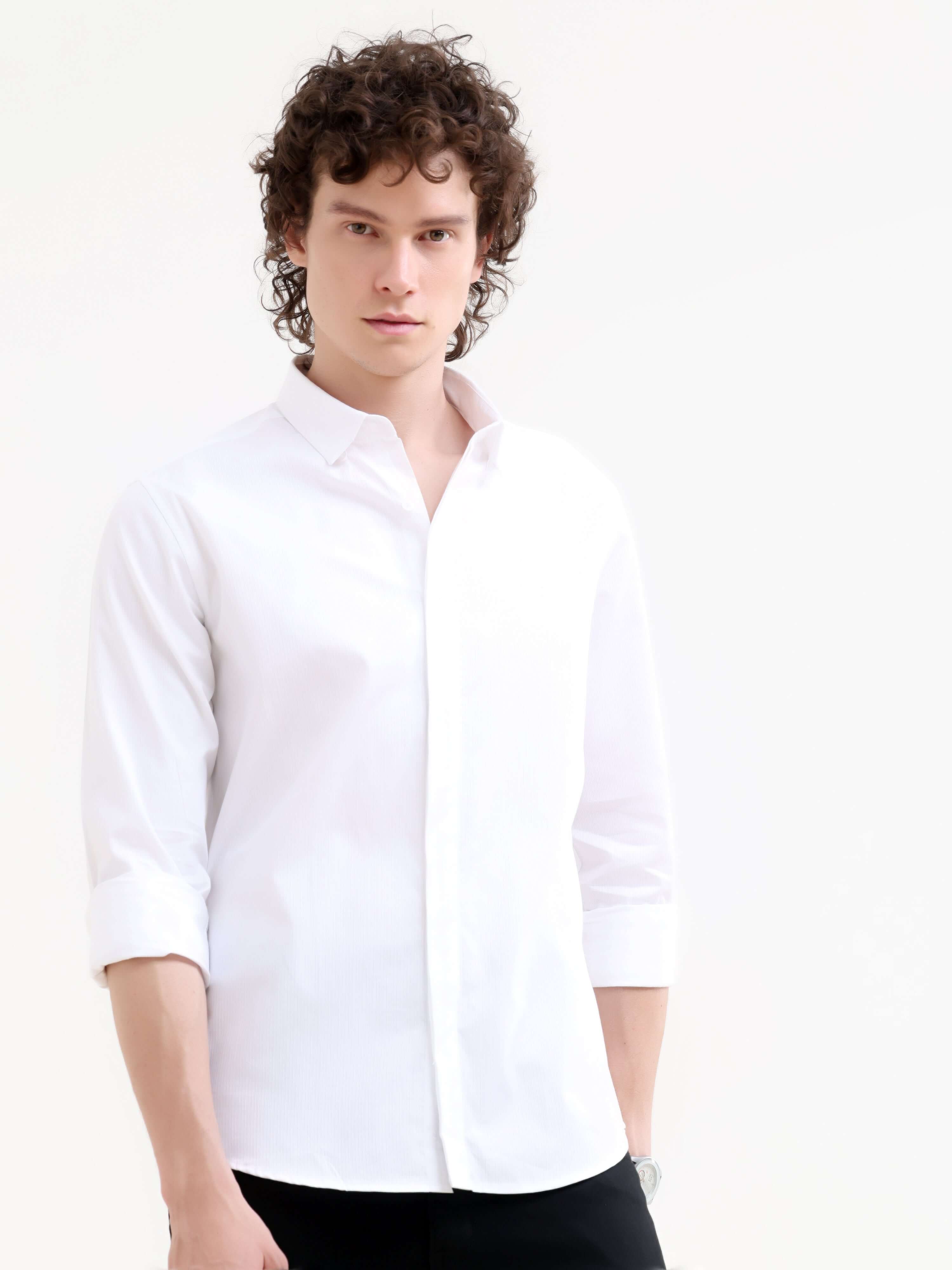 Layerr Dusky White Shirt - Men's Summer Essential shop online at Estilocus. Elevate summer style with Layerr's Dusky White Solid Shirt. Perfect fit, 100% cotton comfort. Shop the new arrival for your urban wardrobe.