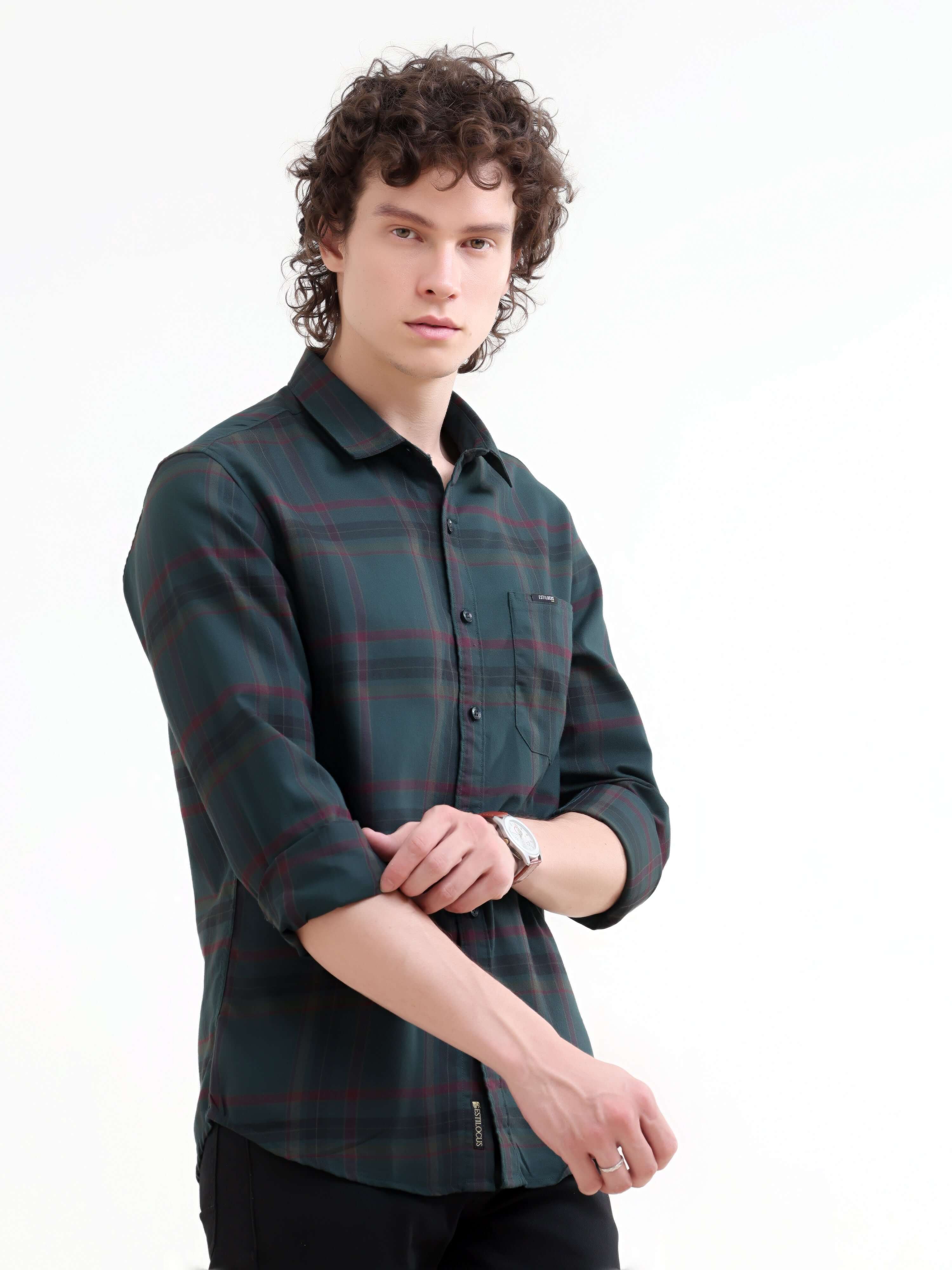 Green Check Shirt | Men's Summer New Arrival shop online at Estilocus. Elevate your style with the Boxlines green tonal check shirt - perfect for summer days & smart-casual evenings. Shop the latest in men's fashion now!
