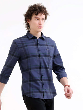 Navy Tonal Check Shirt - Summer New Arrival for Men shop online at Estilocus. Elevate your style with our navy check shirt, perfect for summer. A new arrival that promises a sharp look for any occasion. Shop now!