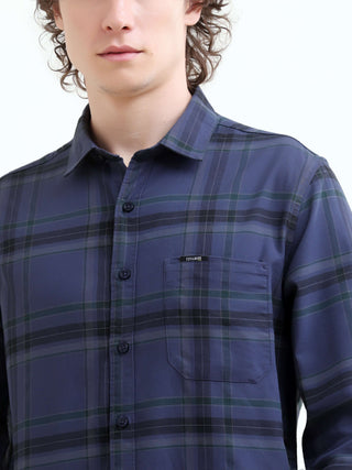 Navy Tonal Check Shirt - Summer New Arrival for Men shop online at Estilocus. Elevate your style with our navy check shirt, perfect for summer. A new arrival that promises a sharp look for any occasion. Shop now!