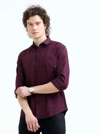 Solan Maroon Check Shirt - New Men’s Summer Casual Wear shop online at Estilocus. Elevate your style with the Solan windowpane check shirt. Perfect for summer and versatile for any setting. Shop the latest men's casual trend now!