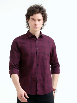 Solan Maroon Check Shirt - New Men’s Summer Casual Wear shop online at Estilocus. Elevate your style with the Solan windowpane check shirt. Perfect for summer and versatile for any setting. Shop the latest men's casual trend now!