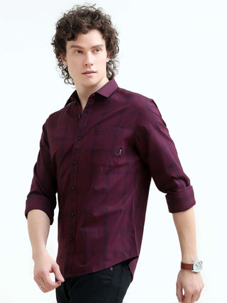 Solan Maroon Check Shirt - New Men’s Summer Casual Wear shop online at Estilocus. Elevate your style with the Solan windowpane check shirt. Perfect for summer and versatile for any setting. Shop the latest men's casual trend now!