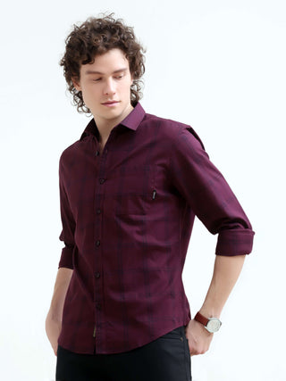 Solan Maroon Check Shirt - New Men’s Summer Casual Wear shop online at Estilocus. Elevate your style with the Solan windowpane check shirt. Perfect for summer and versatile for any setting. Shop the latest men's casual trend now!