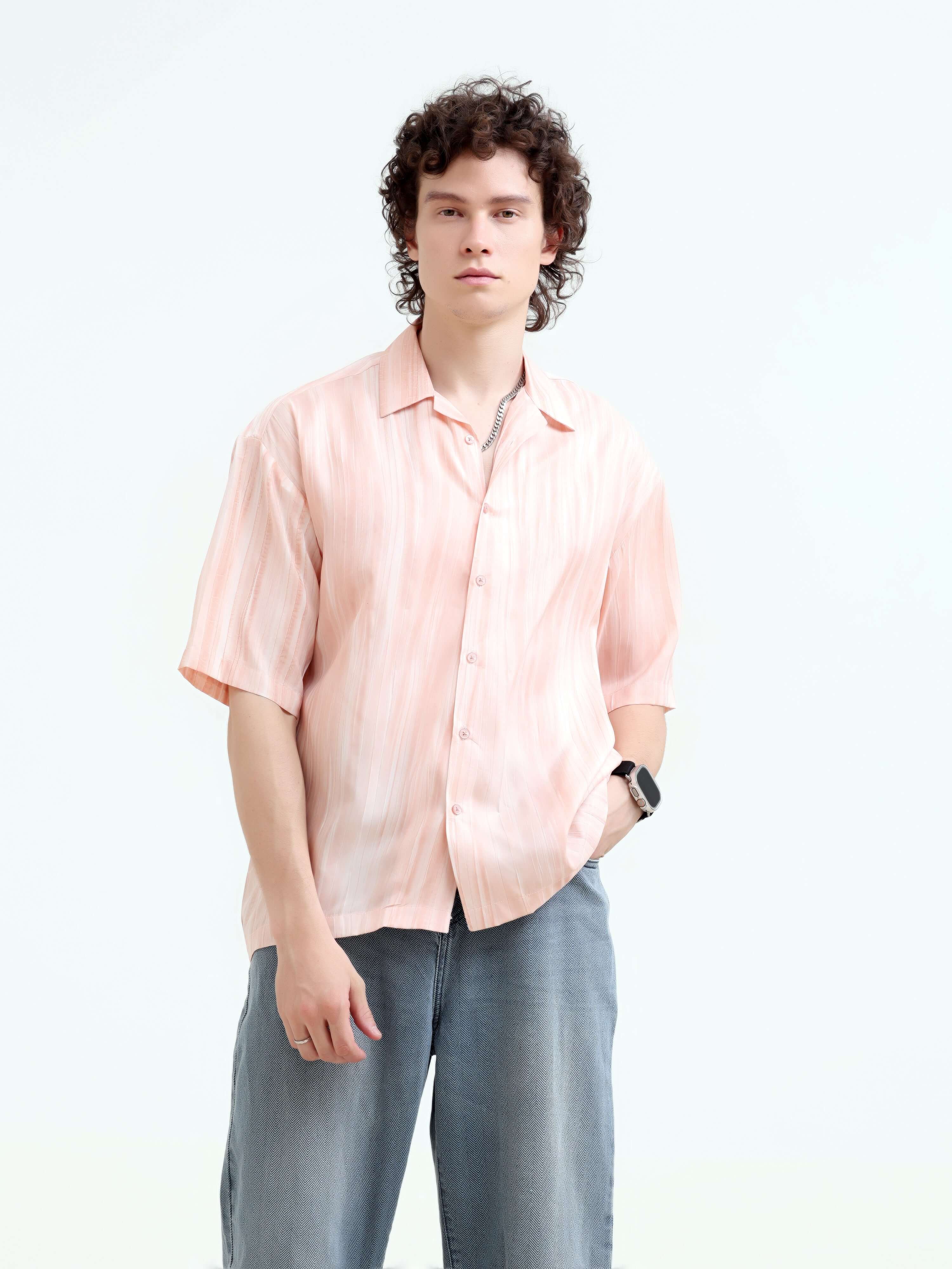 Pastel Pink Oversized Shirt for Men - Shop New Arrival shop online at Estilocus. Embrace summer with our pastel pink oversized shirt for men. Perfect for a casual yet stylish look. Lightweight, comfy & in the latest style!
