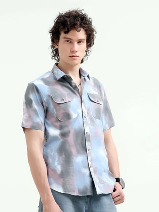 Pastel Blue Watercolor Shirt - New Men's Summer Fashion shop online at Estilocus. Elevate summer style with our pastel blue shirt, featuring unique watercolor prints. Perfect for a casual yet artistic look. Shop now!