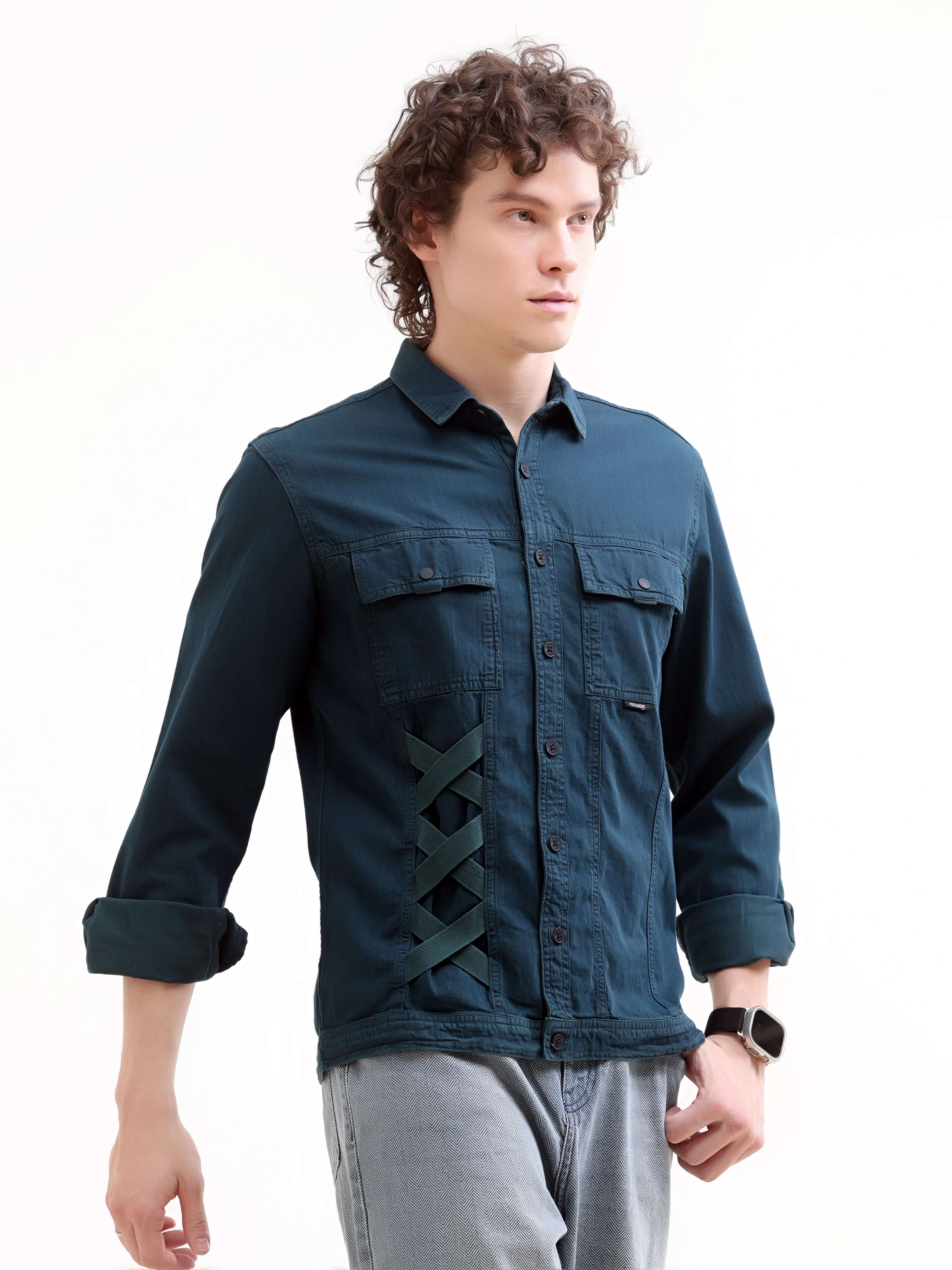 Men's Teal Denim Overshirt - New Color & Classic Fit shop online at Estilocus. Discover the Rubans teal overshirt: a fresh color twist on classic denim. Perfect for casual outings & stylish layering. Shop now for comfort & durability!