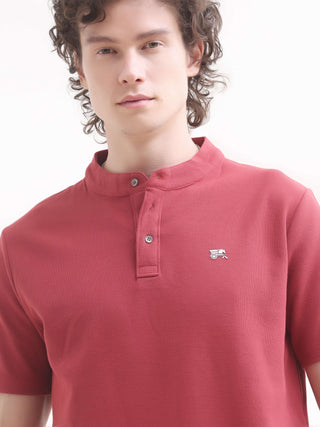 Pinnacle Red Henley T-Shirt - Men's Summer Essential shop online at Estilocus. Discover the ultimate in comfort with our Pinnacle Henley red tee. 100% cotton, perfect for summer, new arrivals - casual yet stylish. Shop now!