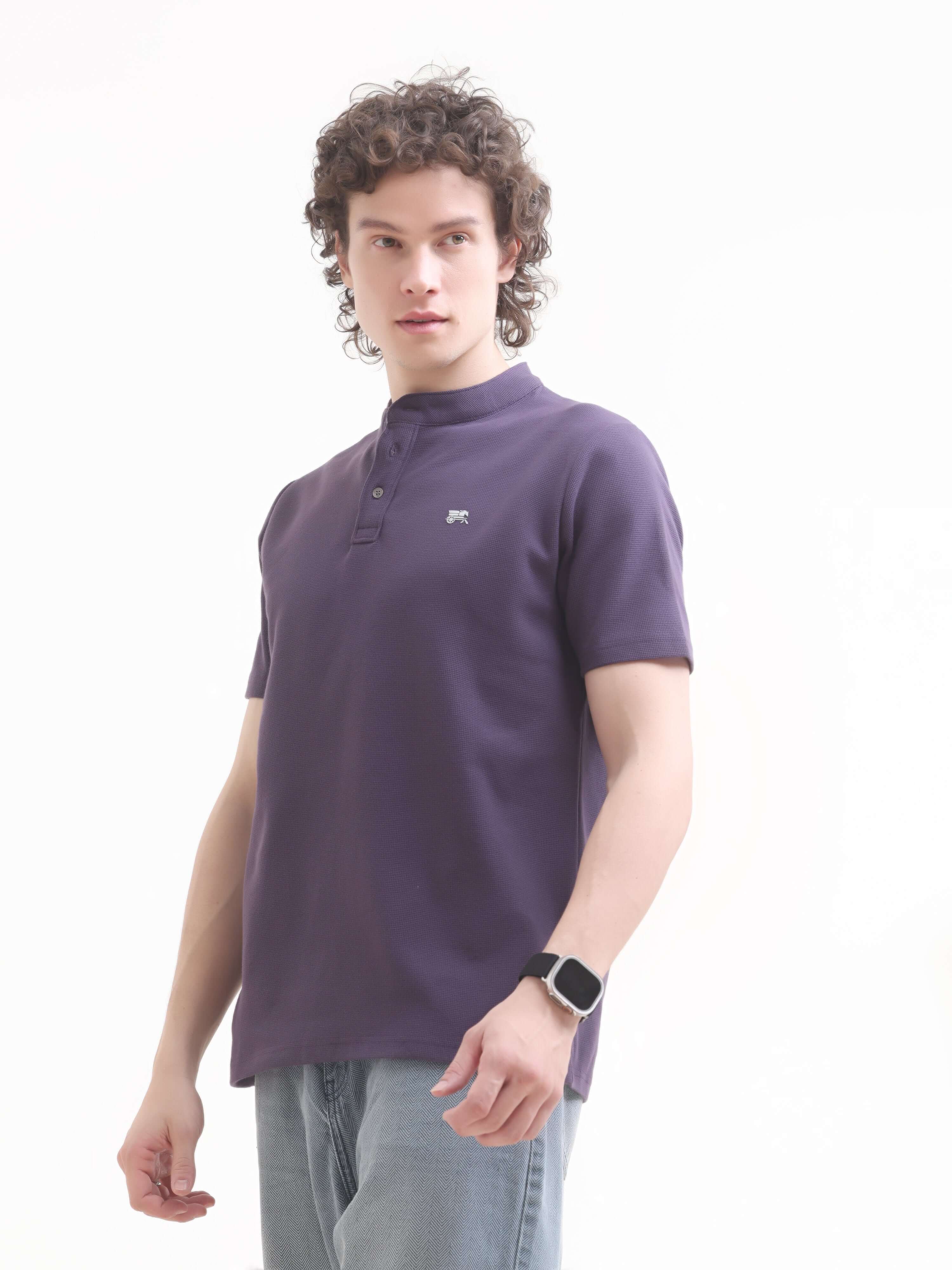Men's Dusky Purple Henley T-Shirt - New Arrival shop online at Estilocus. Discover the pinnacle of summer style with our dusky purple Henley t-shirt. Perfect for any casual occasion, it offers comfort & a sleek design.