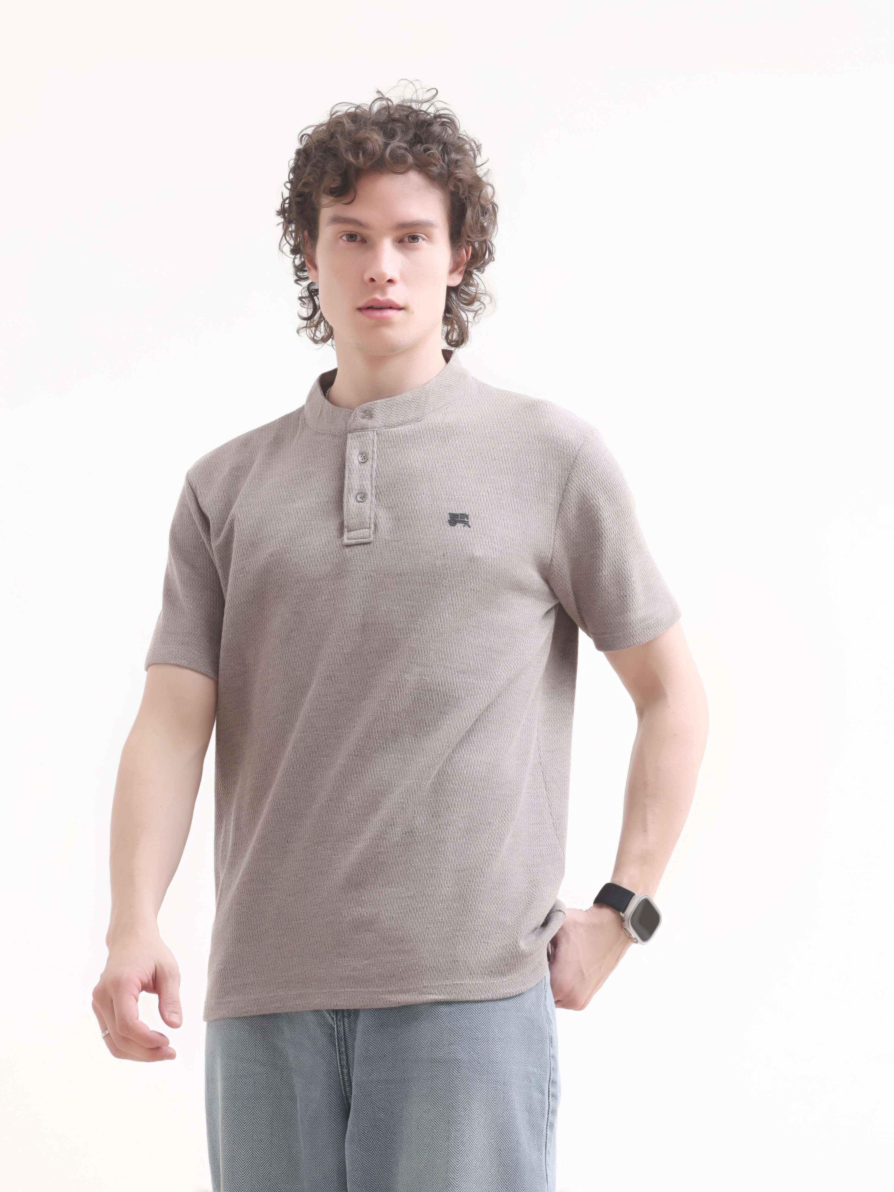 Pinnacle Henley T-Shirt - Dusky Brown | Men's Casual Wear shop online at Estilocus. Shop the latest in men's fashion with the Pinnacle Dusky Brown Henley T-Shirt. Perfect for summer casuals, made from 100% soft cotton. New arrival!
