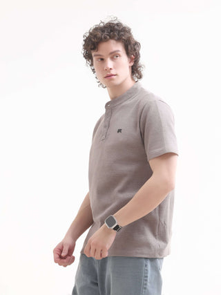 Pinnacle Henley T-Shirt - Dusky Brown | Men's Casual Wear shop online at Estilocus. Shop the latest in men's fashion with the Pinnacle Dusky Brown Henley T-Shirt. Perfect for summer casuals, made from 100% soft cotton. New arrival!