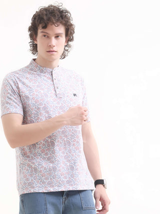 Men's Floral Pink Henley T-Shirt - New Summer Arrival shop online at Estilocus. Discover the perfect blend of style & comfort with our Lim floral pink Henley t-shirt. Lightweight, 100% cotton, and a regular fit for all occasions. Shop now!