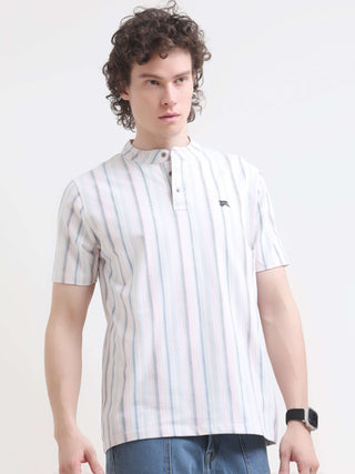 Adler Stripe Henley T-Shirt - Men's Casual Summer Tee shop online at Estilocus. Shop the new Adler Stripe Henley T-shirt for a stylish summer look. 100% Cotton, HD print, comfortable fit. Get your fresh casual wear now!