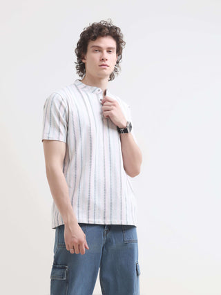 Adler Stripe Henley T-Shirt - Men's Casual Summer Tee shop online at Estilocus. Shop the new Adler Stripe Henley T-shirt for a stylish summer look. 100% Cotton, HD print, comfortable fit. Get your fresh casual wear now!