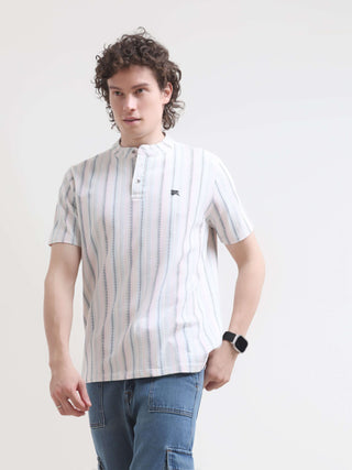 Adler Stripe Henley T-Shirt - Men's Casual Summer Tee shop online at Estilocus. Shop the new Adler Stripe Henley T-shirt for a stylish summer look. 100% Cotton, HD print, comfortable fit. Get your fresh casual wear now!