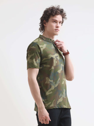 Men's Military Camo Henley T-Shirt | New Arrival shop online at Estilocus. Discover the latest in men's casual summer wear with our Military Camo Green Henley T-shirt. 100% Cotton, lightweight design, perfect for any occasion.