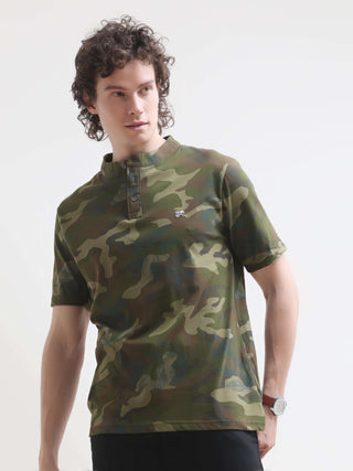 Men's Military Camo Henley T-Shirt | New Arrival shop online at Estilocus. Discover the latest in men's casual summer wear with our Military Camo Green Henley T-shirt. 100% Cotton, lightweight design, perfect for any occasion.