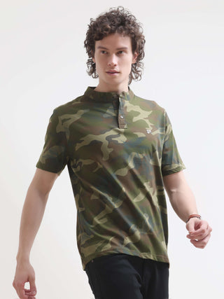 Men's Military Camo Henley T-Shirt | New Arrival shop online at Estilocus. Discover the latest in men's casual summer wear with our Military Camo Green Henley T-shirt. 100% Cotton, lightweight design, perfect for any occasion.