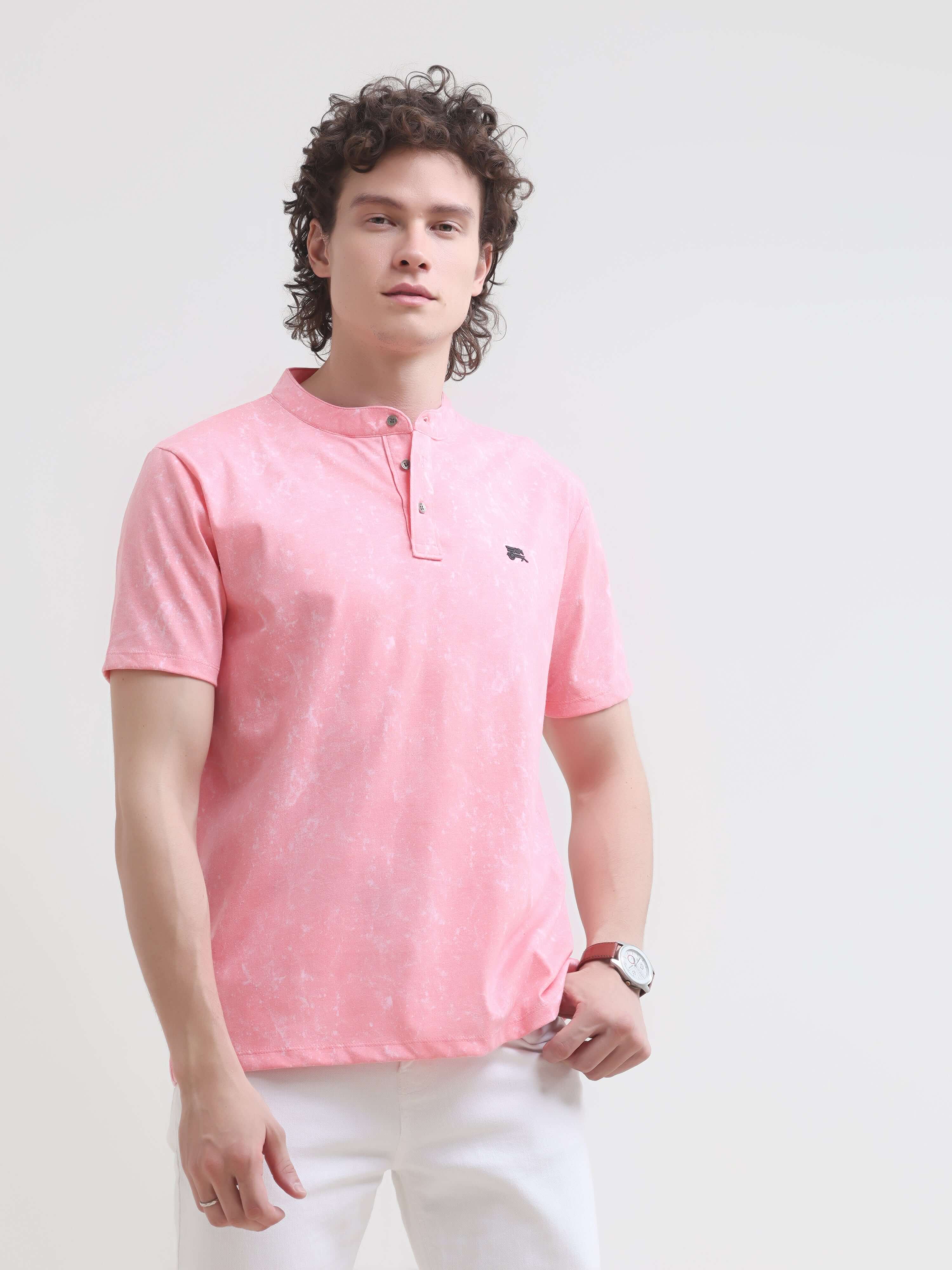 Men's Pink Henley T-Shirt - Lim's Latest Summer Casual shop online at Estilocus. Shop the new Lim solid pink Henley tee - light & stretchy 100% cotton fabric for all-day comfort. Perfect for summer casual wear.
