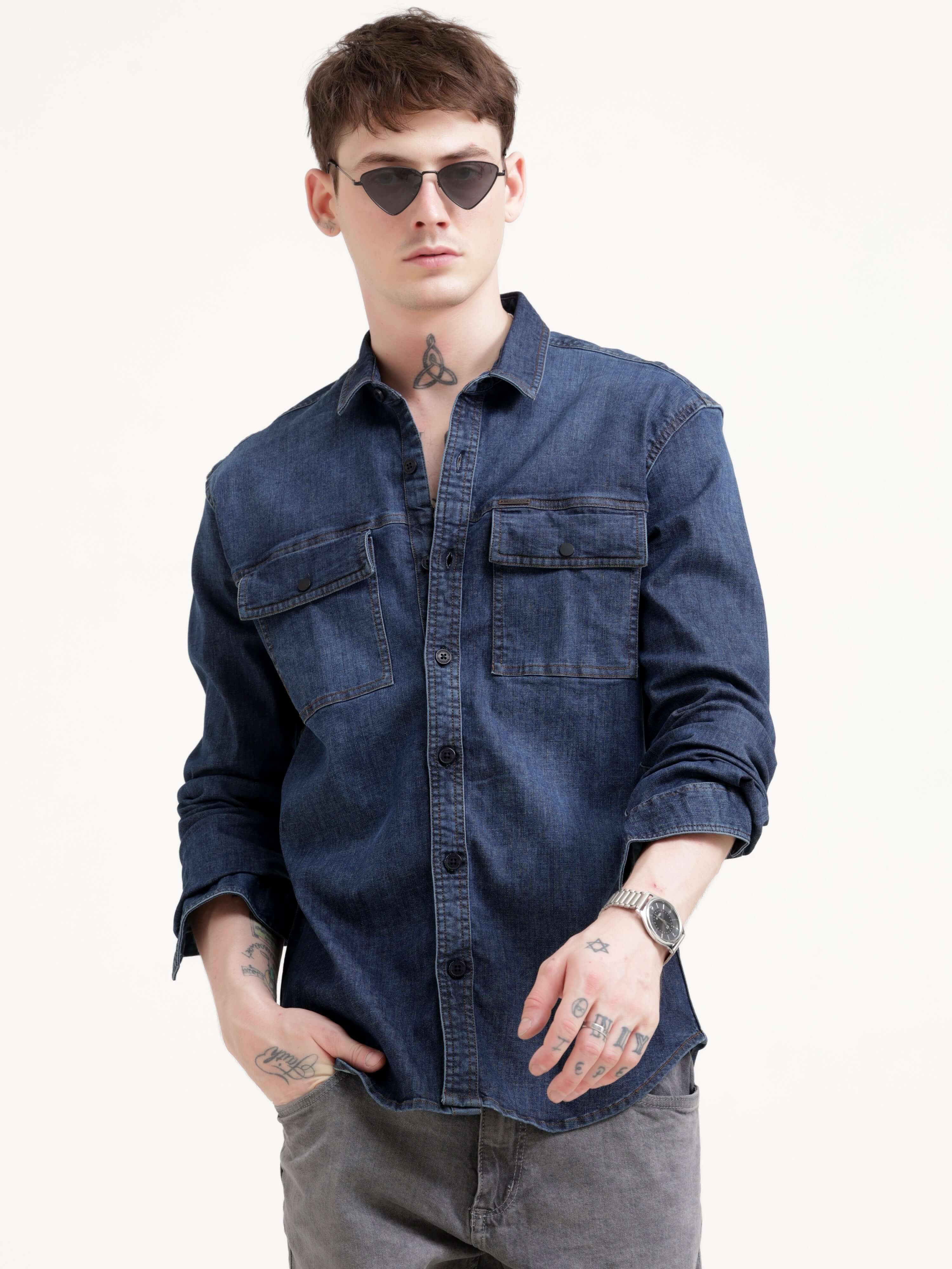 Dusky indigo blue denim shirt - Men's Casual Wear Shop Online at Estilocus. Rock the seasons with this dusky indigo blue denim shirt. Perfect tailoring for a sophisticated look, and breathable cotton to stay cool.