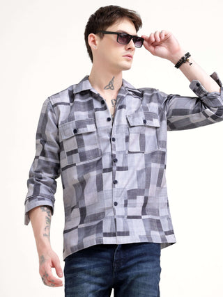 Geovibrance abstract gray Overshirt - Men's Casual Wear shop online at Estilocus. Elevate your wardrobe with the Geovibrance abstract gray Overshirt. Perfect for any casual occasion, its modern fit ensures comfort & style.