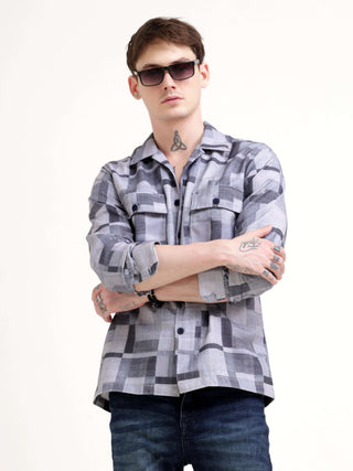 Geovibrance abstract gray Overshirt - Men's Casual Wear shop online at Estilocus. Elevate your wardrobe with the Geovibrance abstract gray Overshirt. Perfect for any casual occasion, its modern fit ensures comfort & style.