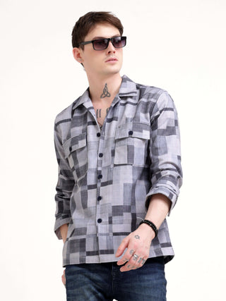 Geovibrance abstract gray Overshirt - Men's Casual Wear shop online at Estilocus. Elevate your wardrobe with the Geovibrance abstract gray Overshirt. Perfect for any casual occasion, its modern fit ensures comfort & style.