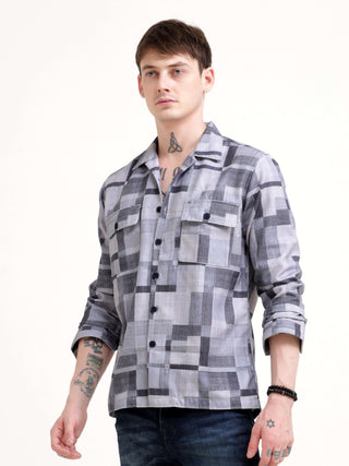 Geovibrance abstract gray Overshirt - Men's Casual Wear shop online at Estilocus. Elevate your wardrobe with the Geovibrance abstract gray Overshirt. Perfect for any casual occasion, its modern fit ensures comfort & style.